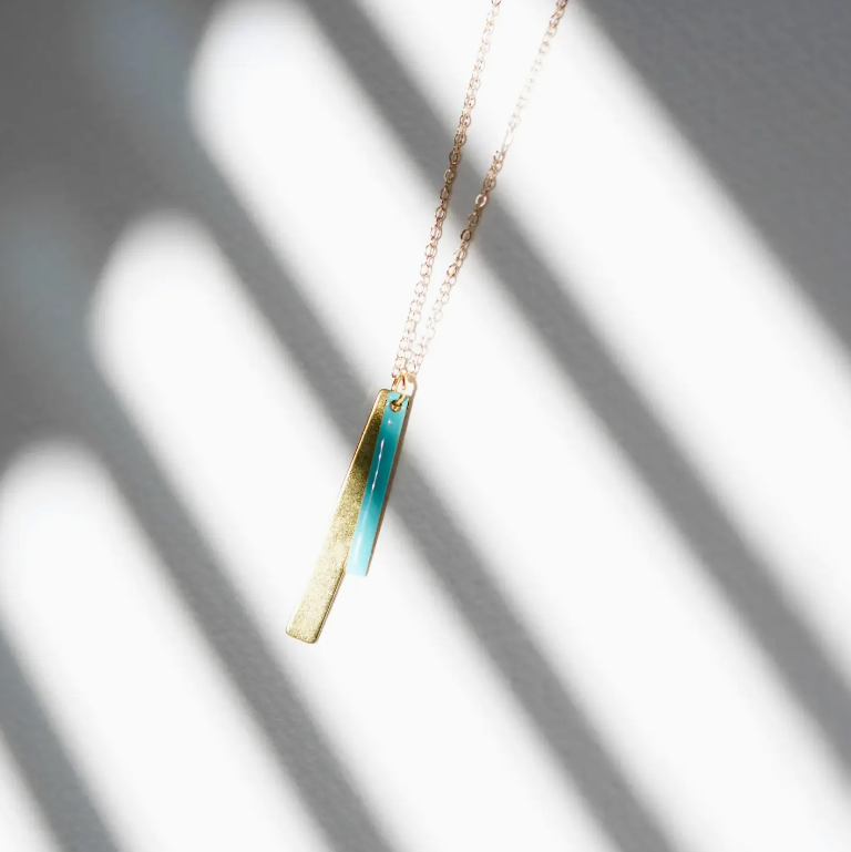 Copper Bee Double Bar Turquoise Brass Necklace